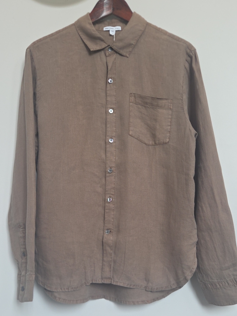 James Perse Brown Long-Sleeve Linen Button-Down Shirt
